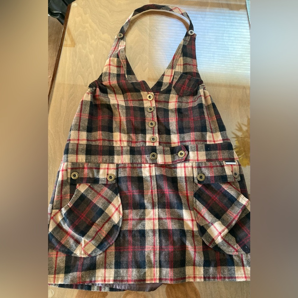 Lifetime Collective Wool Plaid Halter Dress with pockets